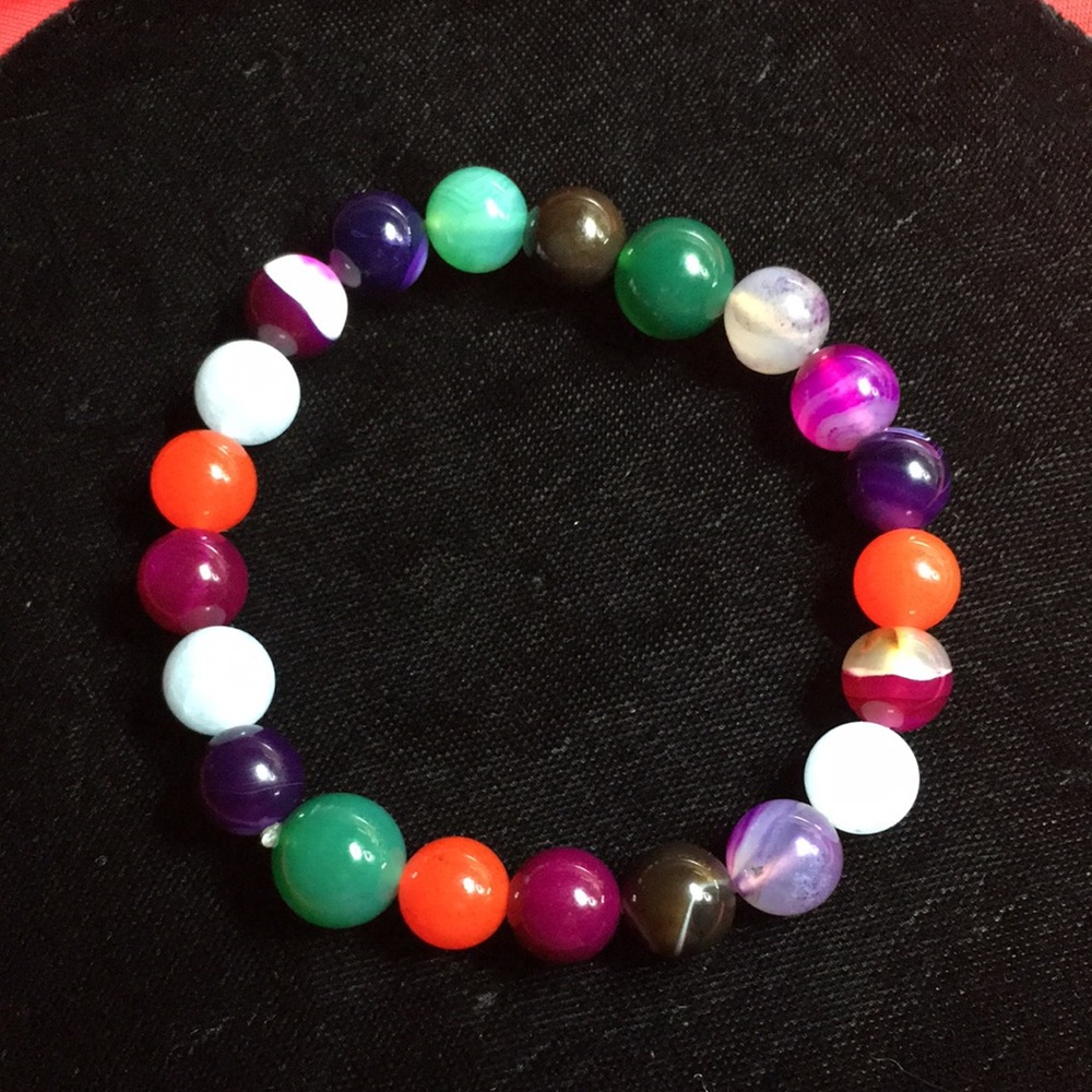 Agate & Chalcedony Gemstone Beaded Stretch Bracelet